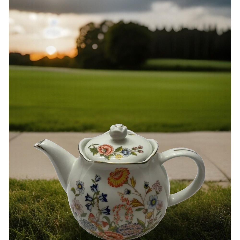 Robinson Floral Porcelain Teapot Butterfly Wildflower Gold Trim Cottagecore VTG